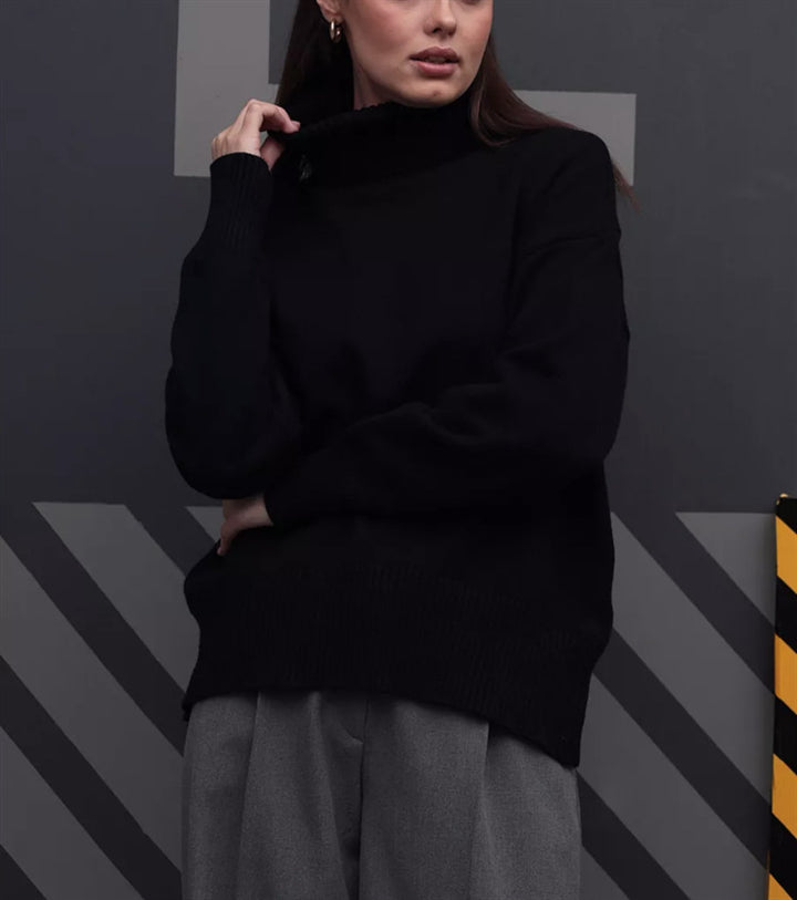 Ladies Boxy Turtleneck Sweater made of fine fine knit with dropped shoulders Mune Fashion