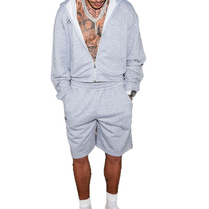 Men's sweat shorts set with zip hoodie and elastic drawstring Mune Fashion
