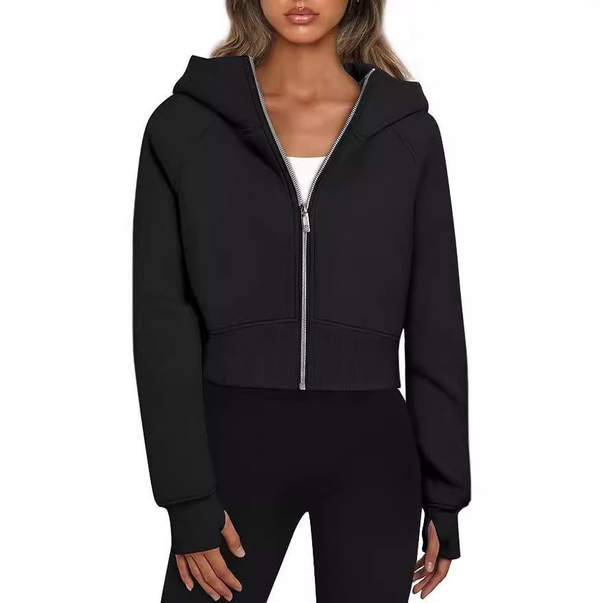Women's Short-Cut Performance Hoodie with Full Zip and Thumb Hole Cuffs Mune Fashion