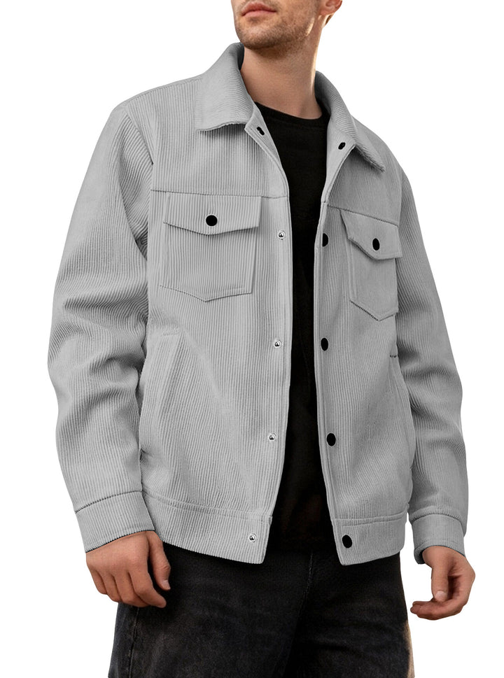 Men's cord jacket in the classic work jacket style with snap buttons and chest pockets Mune Fashion
