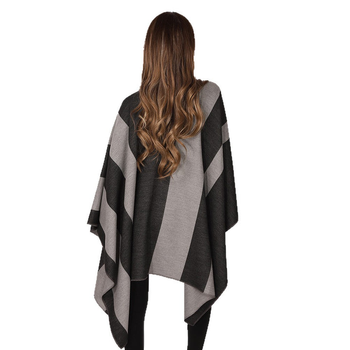 Women's Oversize Cape with Block Stripes and Tied Belt Mune Fashion