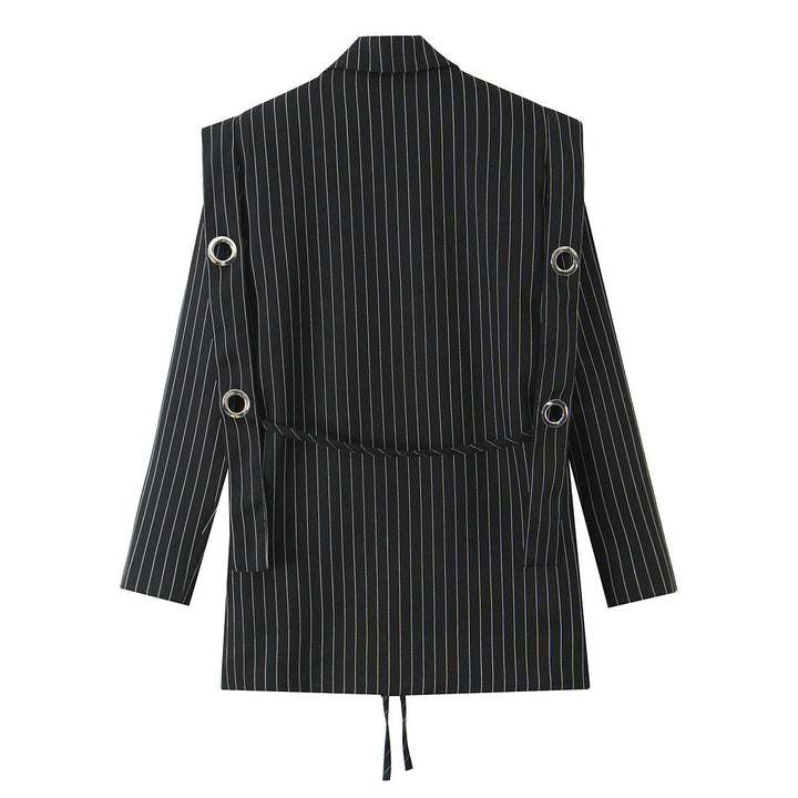Women pinstripe blazer with eyelet application and drawstring Mune Fashion
