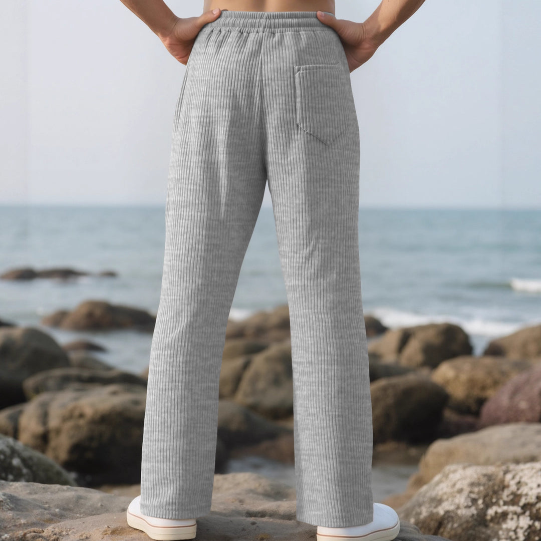 Men's straight cut corduroy velour pants with drawstring waistband, metal drawstring ends, and deep side pockets Mune Fashion