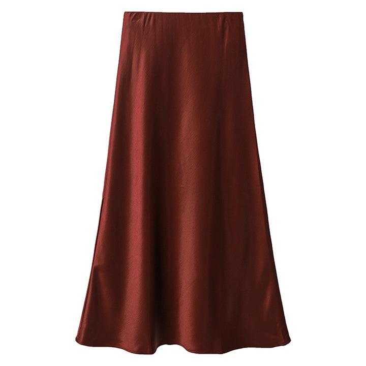 Women's elegant satin midi skirt with A-line and seamless waistband Mune Fashion