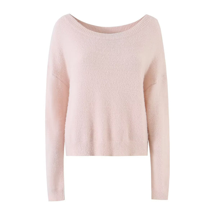 Women's Cozy Oversized Sweater with Wide Boat Neck Drune