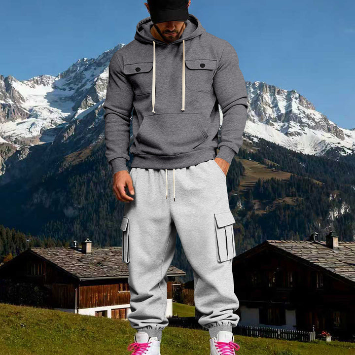 Men's Hooded Sweatshirt Set with Cargo Joggers and Patch Pockets Mune Fashion
