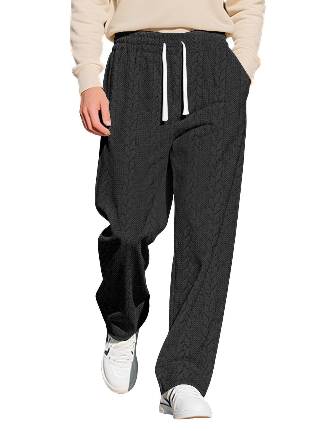 Men's loosely falling knit joggers with cable pattern and drawstring Mune Fashion