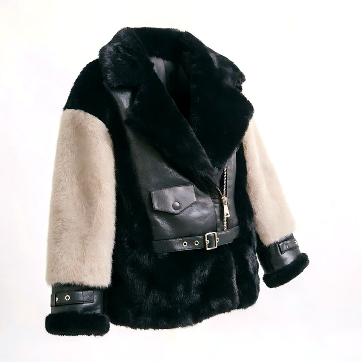 Women's Luxurious Faux Leather Jacket with Fur Trim Mune Fashion