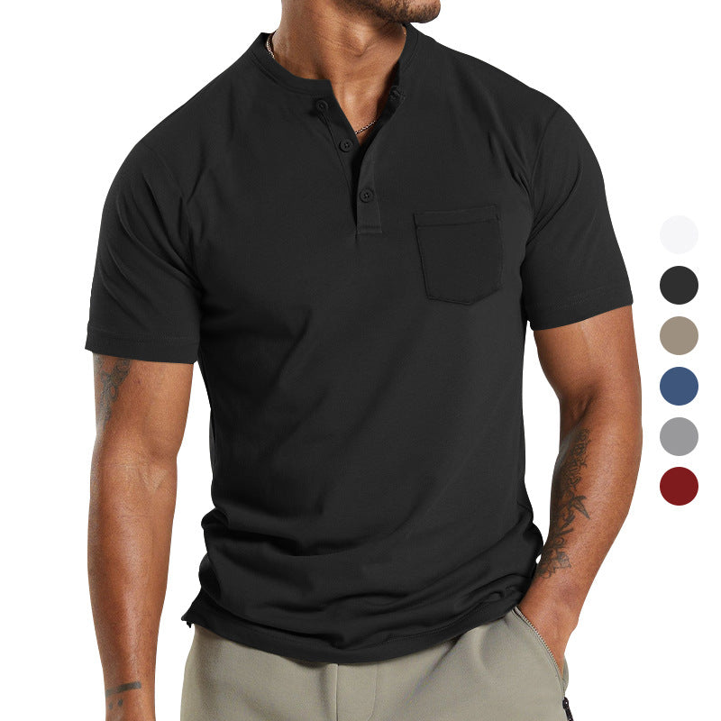Men's breathable cotton-elastane short sleeve Henley with chest pocket Mune Fashion