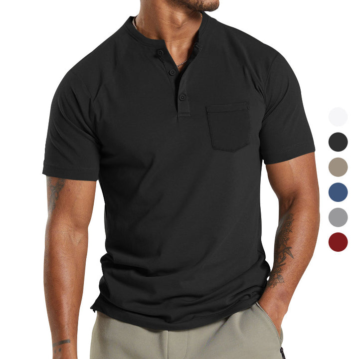 Men's breathable cotton-elastane short sleeve Henley with chest pocket Mune Fashion