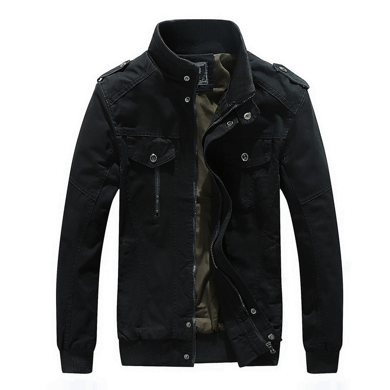 Men's Urban Canvas Pilot Jacket with Reinforced Shoulders, Stand-Up Collar and Concealed Zip Fastening Mune Fashion