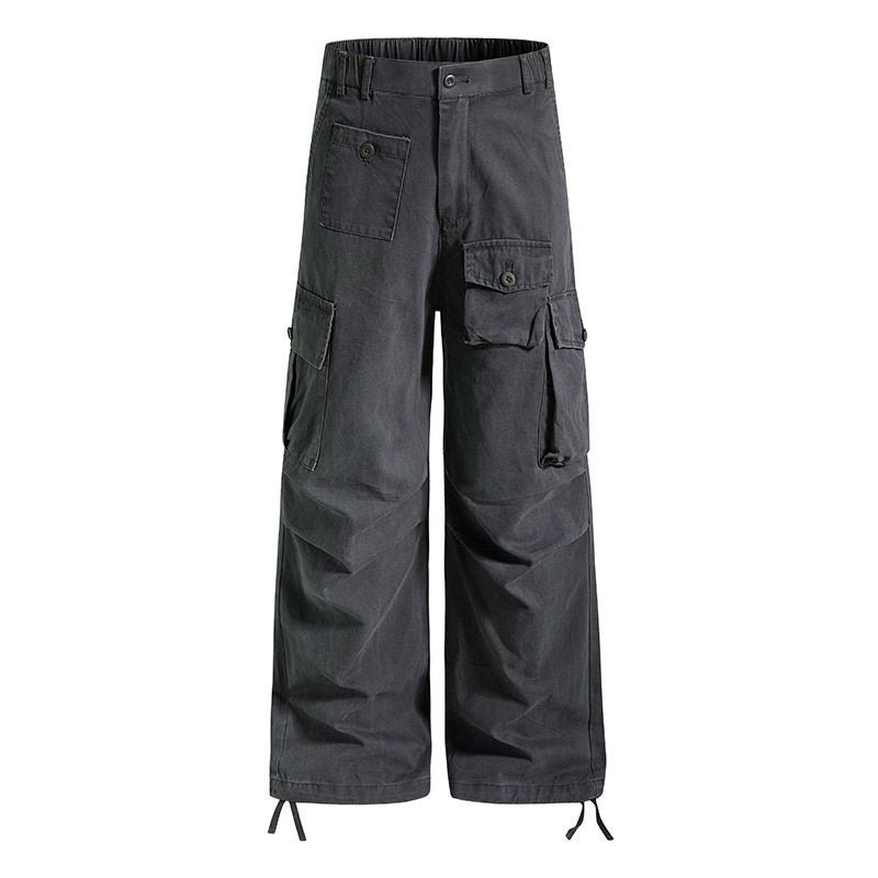 Women's wide cargo pants in utility style with multifunctional pockets and hem drawstring Mune Fashion