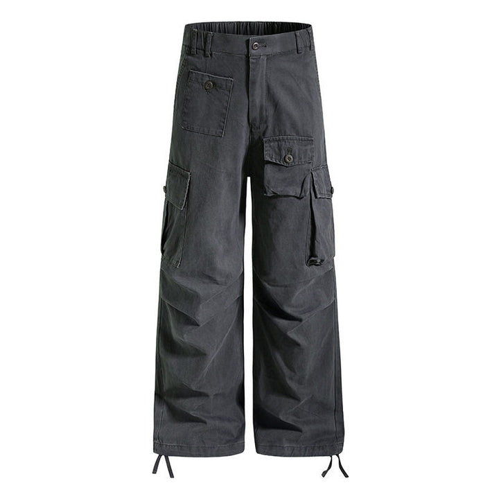 Women's wide cargo pants in utility style with multifunctional pockets and hem drawstring Mune Fashion