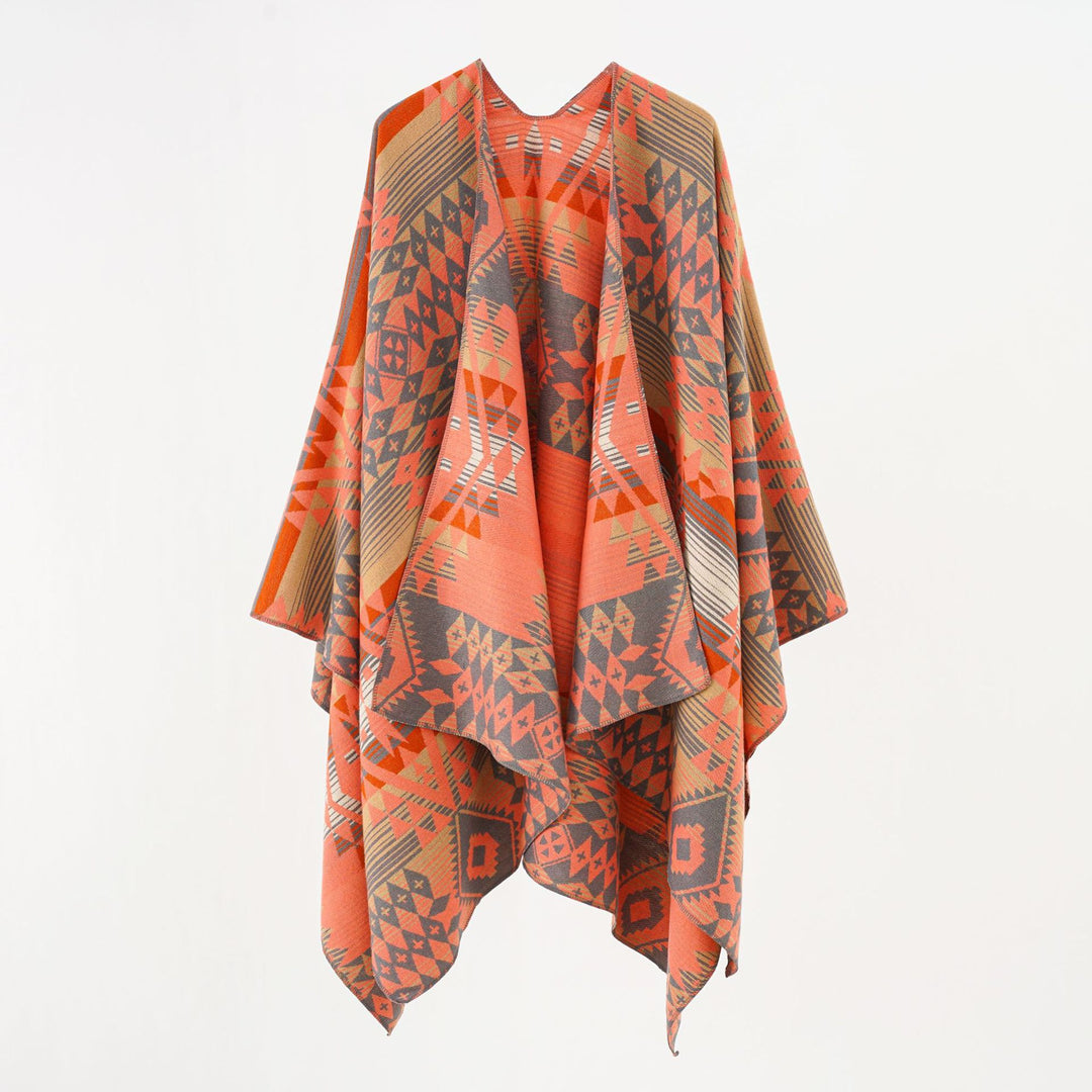 Women's oversized wrap in woven ethnic jacquard with asymmetrical pointed hem Mune Fashion