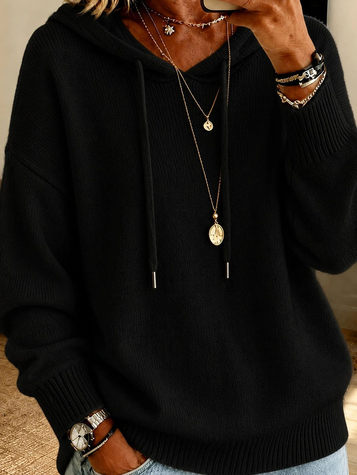 Women's Oversized Hoodie made of fine knit with drawstring and ribbed cuffs Mune Fashion