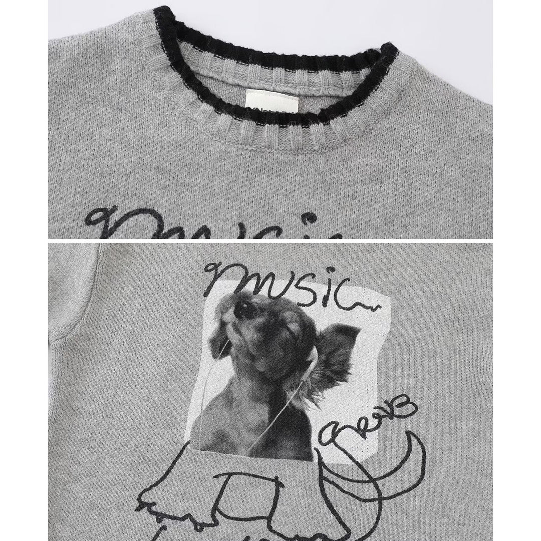 Women's fashionable round neck sweater with unique animal motif Mune Fashion