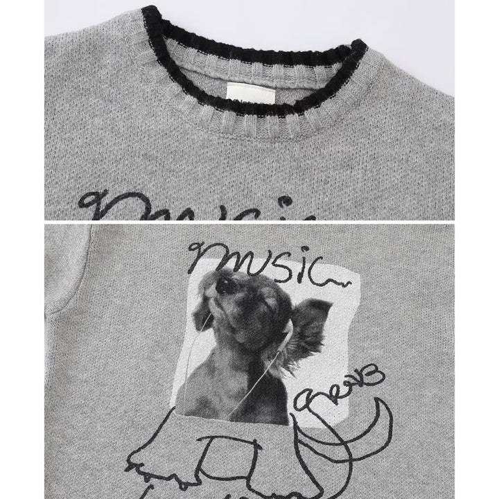 Women's fashionable round neck sweater with unique animal motif Mune Fashion