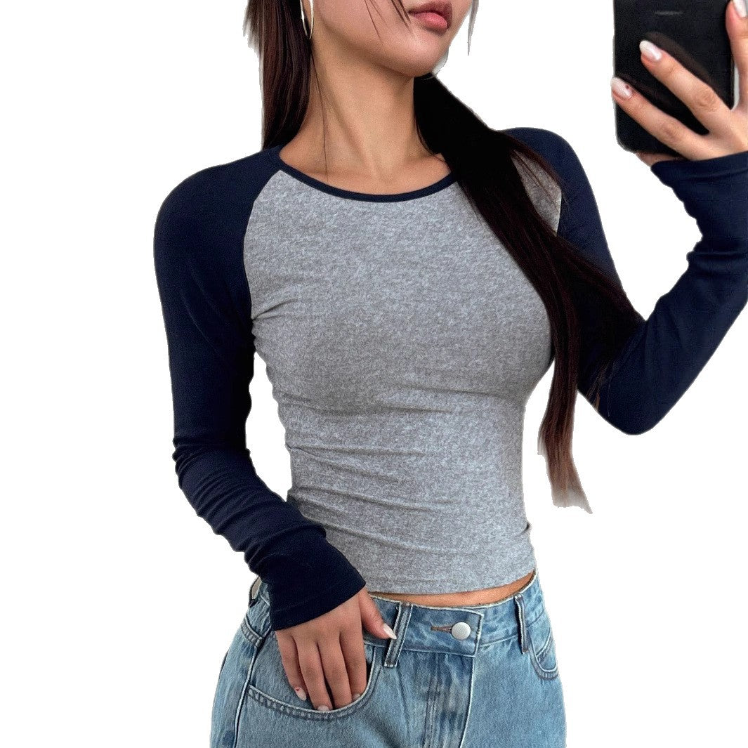 Women's Fitted Raglan Long Sleeve Shirt with Stretch and Thumb Hole Mune Fashion