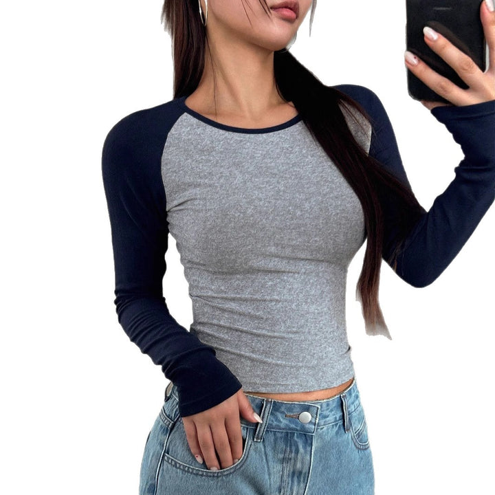 Women's Fitted Raglan Long Sleeve Shirt with Stretch and Thumb Hole Mune Fashion