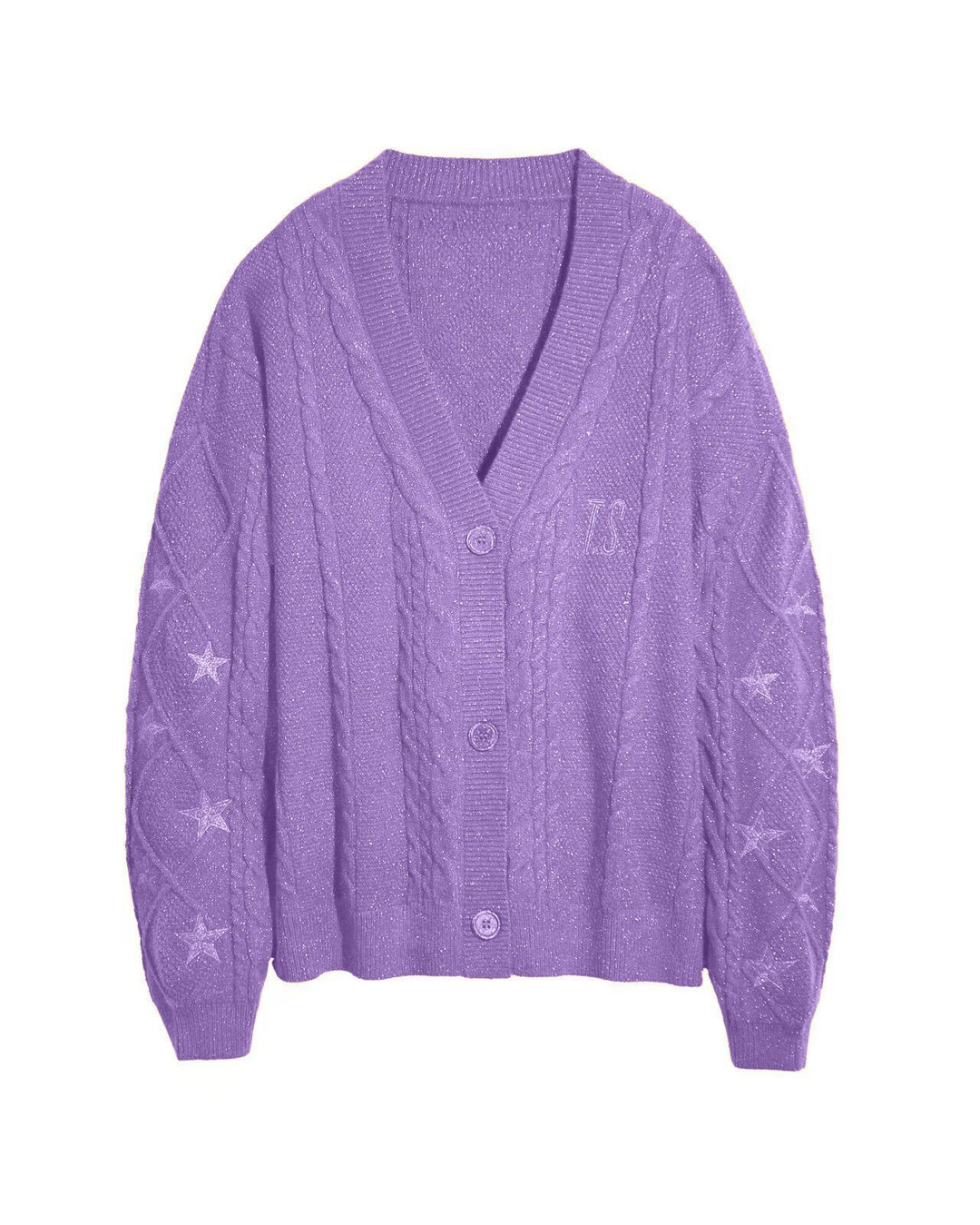 Women's knit cardigan with cable knit, star embroidery, and shiny threads Mune Fashion