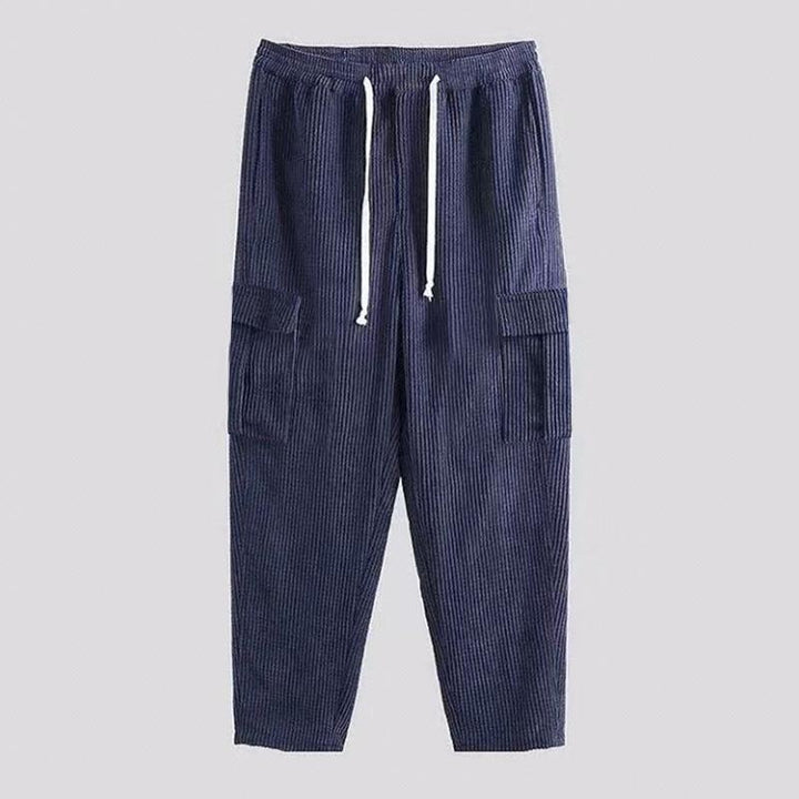 Men's Nano Cord Cargo Jogging Pants with Elastic Comfort Waistband, Drawstring, and Attached Cargo Pockets Mune Fashion