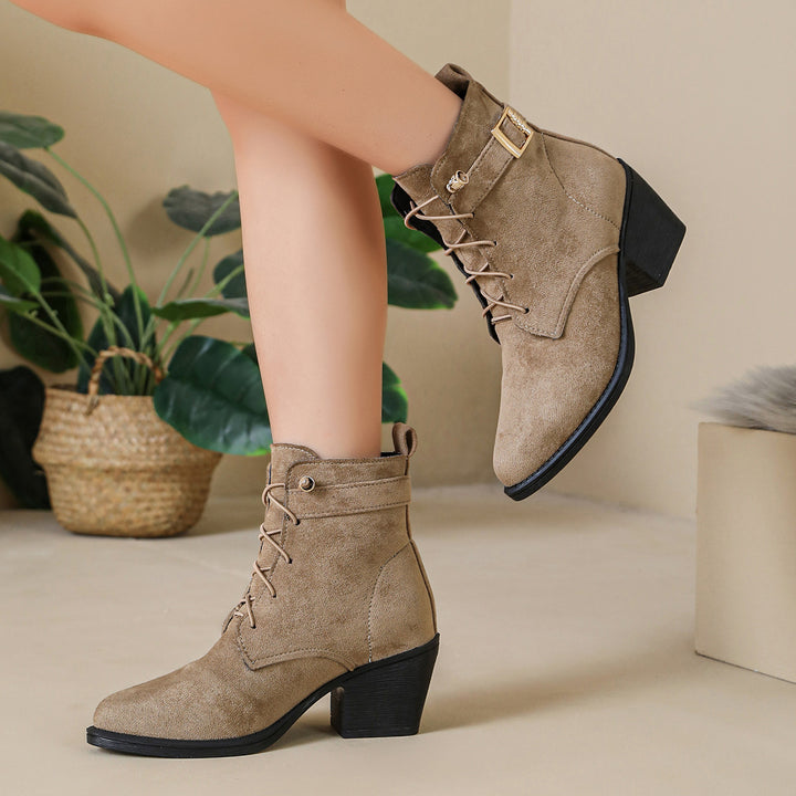 Women Chic Lace-up Ankle Boots Mune Fashion