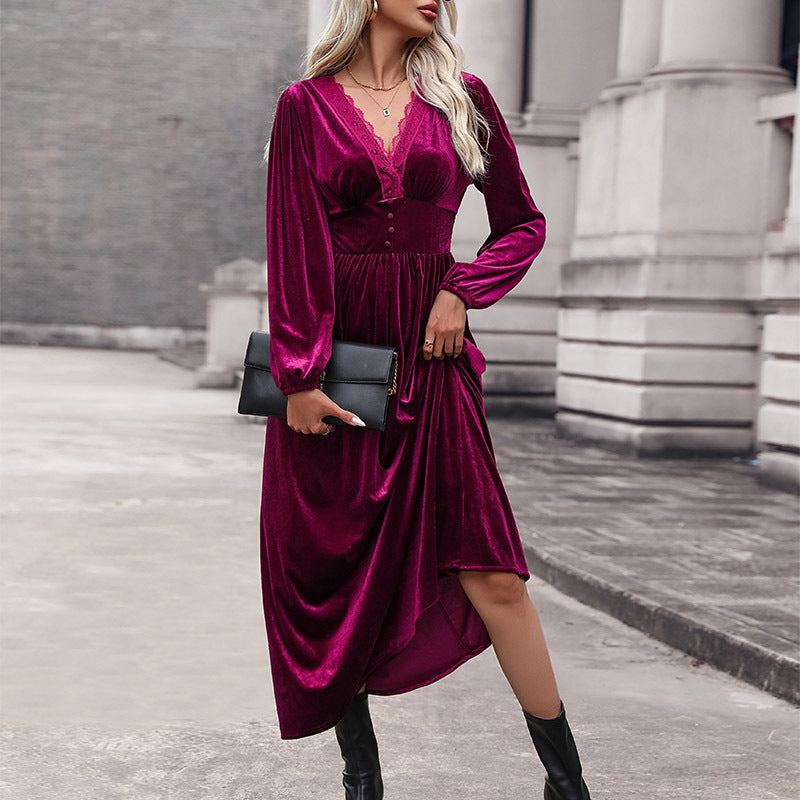 Women's Midi Dress with V-Neck and Ruffles Mune Fashion