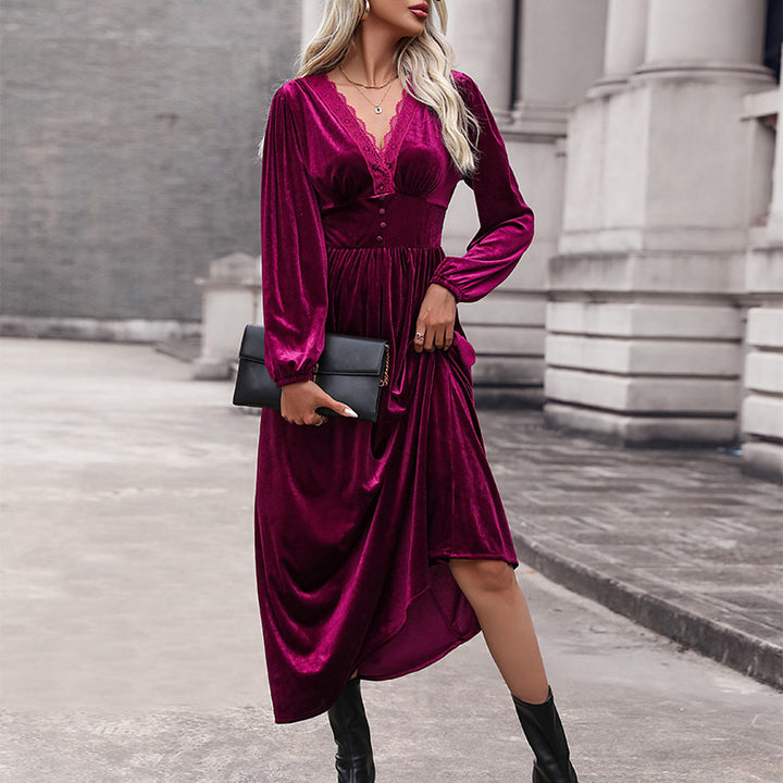 Women's Midi Dress with V-Neck and Ruffles Mune Fashion