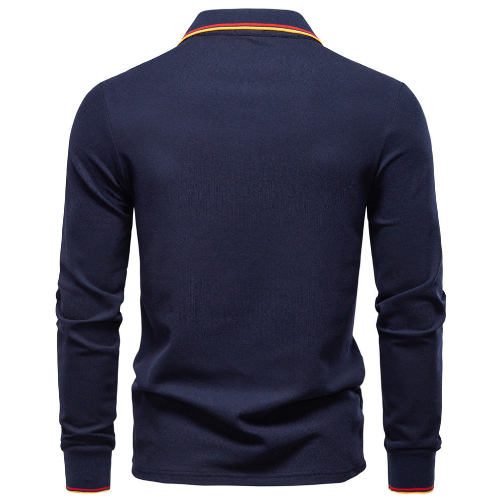 Men's tailored long-sleeve polo made of fine cotton pique with concealed button placket and ribbed cuffs Mune Fashion