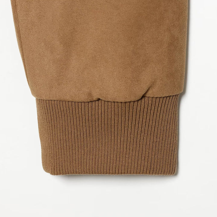 Women's Short Jacket in Suede Look Bomber with Zipper, Flap Pockets and Ribbed Cuffs Mune Fashion
