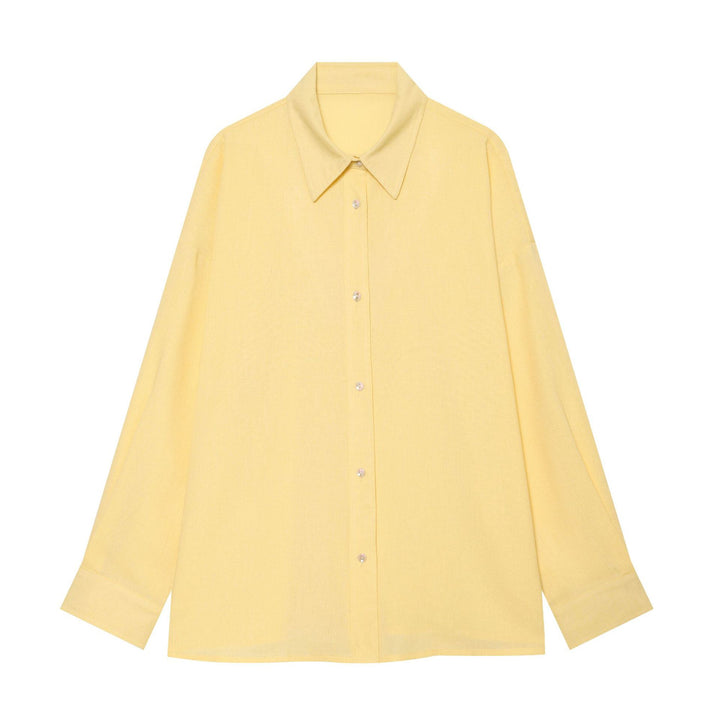 Women's Oversized Linen Look Shirt Blouse with Concealed Button Placket and Cuff Mune Fashion