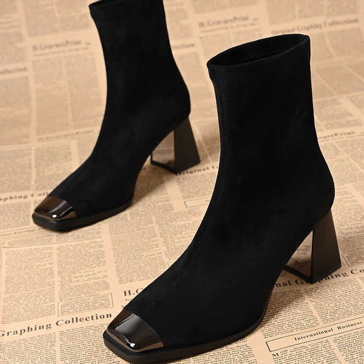 Women's Elegant Ankle Boots with Square Toe and Block Heel Mune Fashion