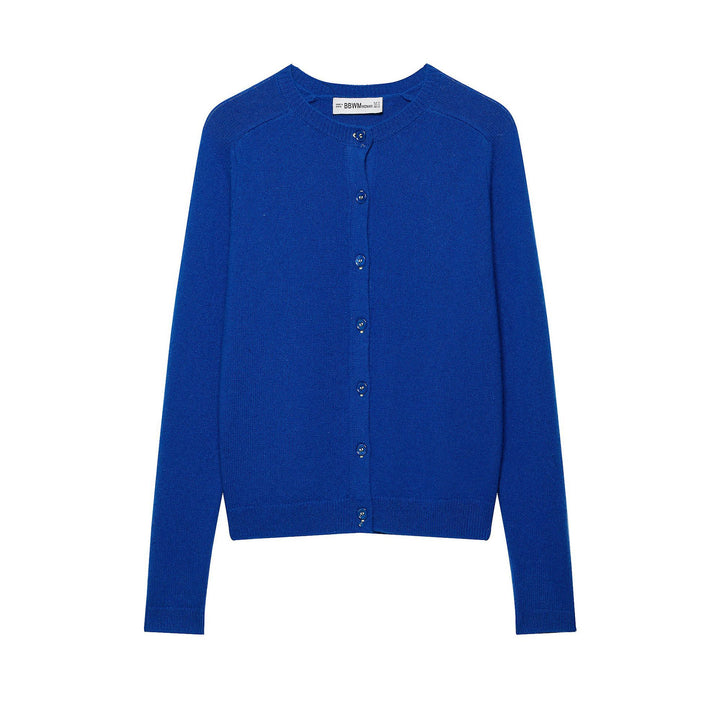 Women's Fine Knit Cropped Cardigan with Round Neck and Mother-of-Pearl Buttons Mune Fashion