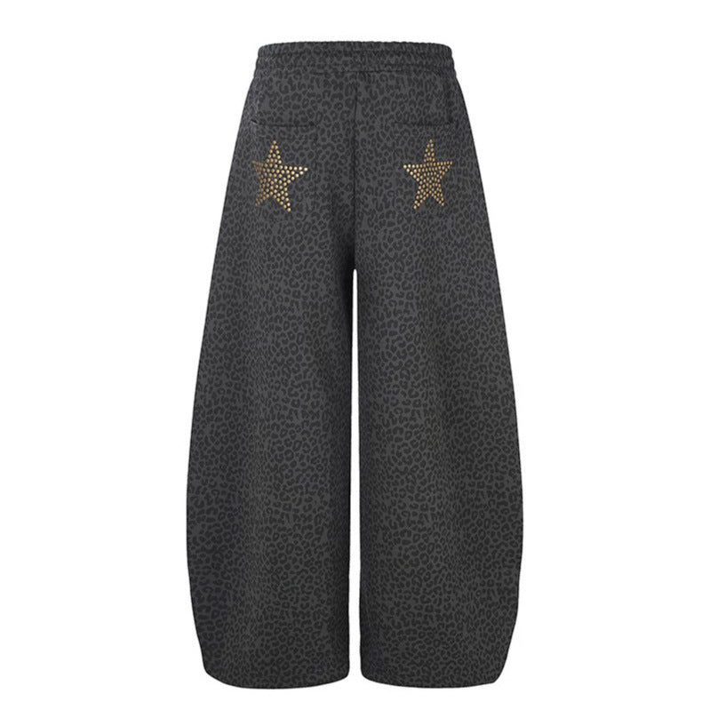 Women's Extra Wide Palazzo Training Pants with Elastic Waistband, Drawstring, and Decorative Star Studs Mune Fashion