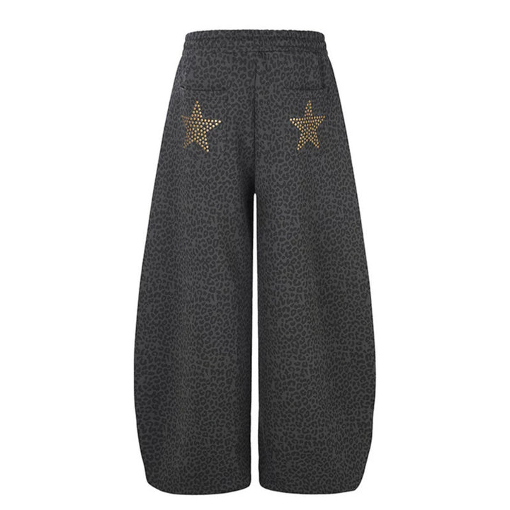 Women's Extra Wide Palazzo Training Pants with Elastic Waistband, Drawstring, and Decorative Star Studs Mune Fashion