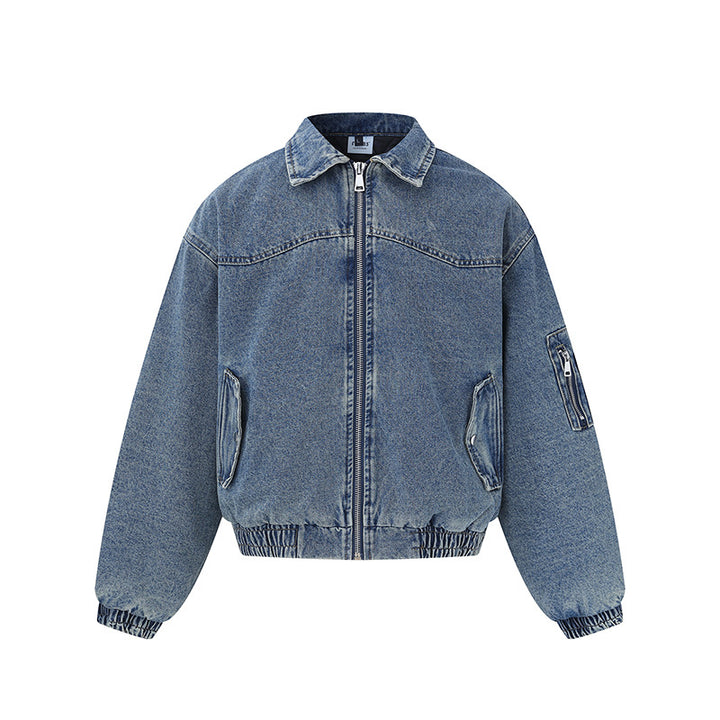 Unisex Boxy Denim Jacket with Full Zip, Elastic Hem and Sleeve Utility Pocket Mune Fashion