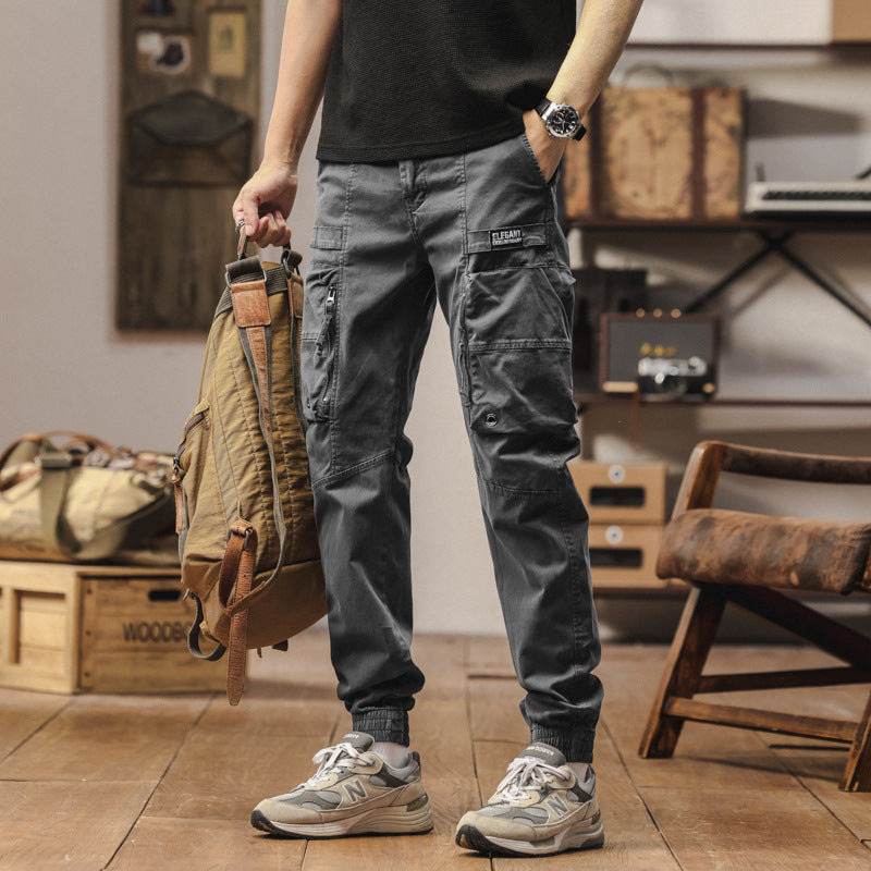 Men's Durable Canvas Cargo Pants in Tactical Look with Knee Panels, Multiple Pockets and Elastic Ankle Cuff Mune Fashion