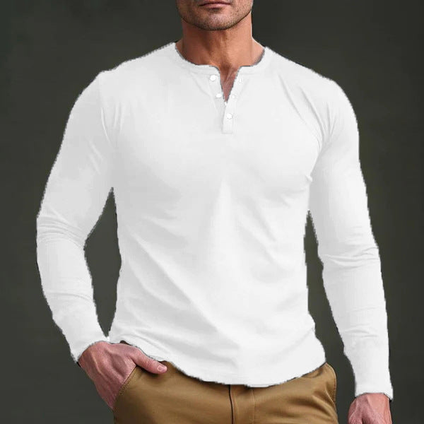 Men's long-sleeve Henley longsleeve with standing collar, 3-button placket, and elastic cotton stretch Mune Fashion