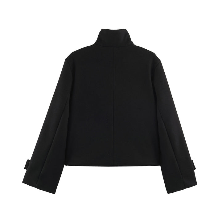 Women's short jacket in boxy cut with high-closing tube collar and asymmetrical button placket Drune