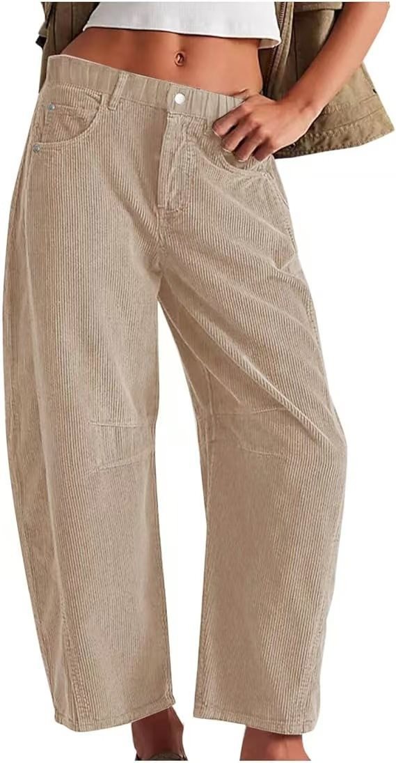 Women Wide Cord Pants with High Waist, Cropped Leg and Side Pockets Mune Fashion