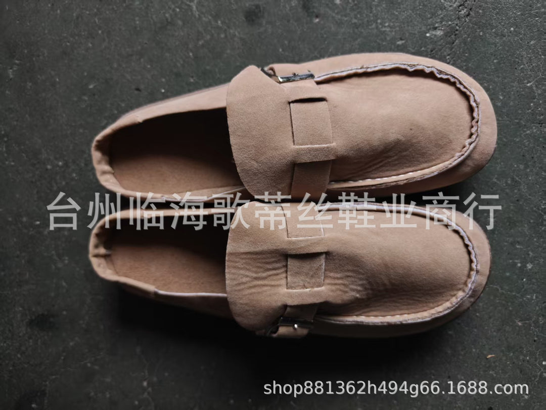Women’s suede mules with cork-look sole and adjustable buckle strap Mune Fashion