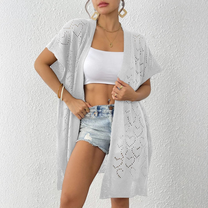 Ladies airy knit kimono with floral lace pattern Mune Fashion