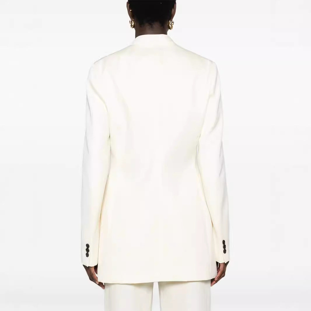 Women Elegant Single-Breasted Long Blazer Set with Wide Palazzo Pants Mune Fashion