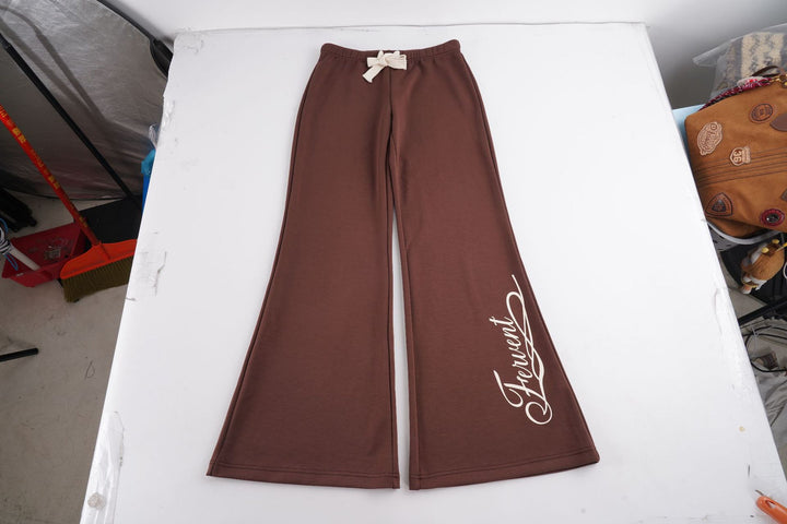 Women Flared Jogging Pants with High Comfort Waistband, Drawstring and Side Logo Print Mune Fashion