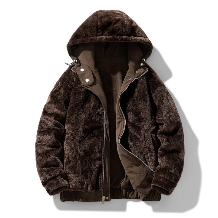 Men's hooded jacket with teddy lining and faux suede look Mune Fashion