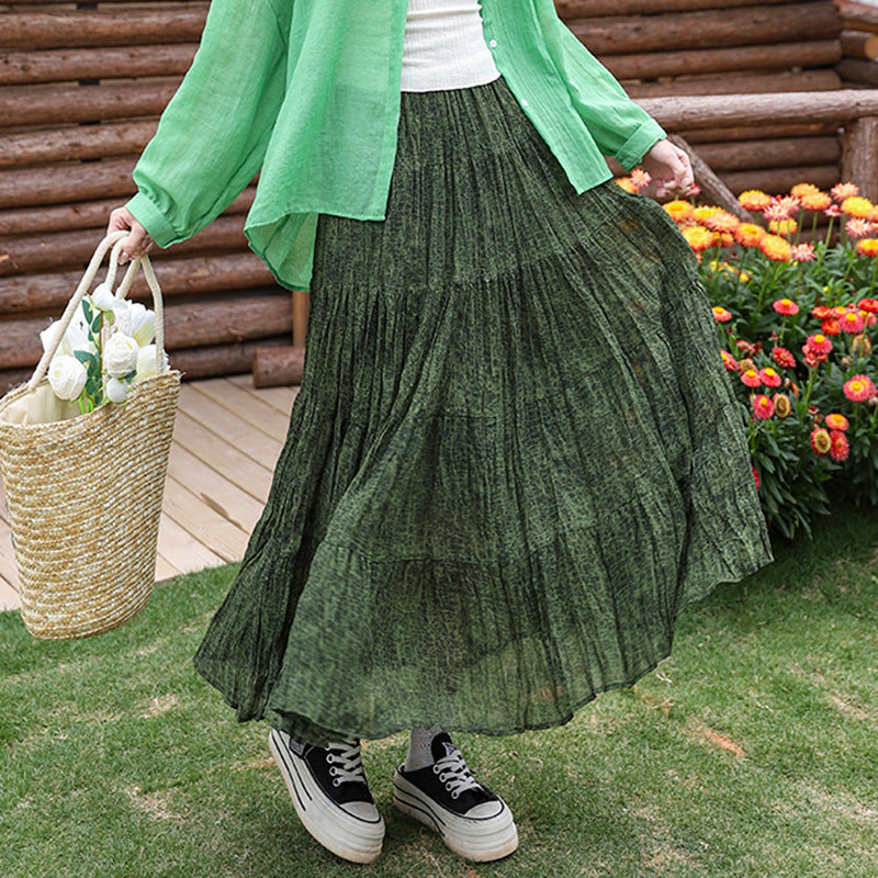 Women's flowing midi maxi skirt with multi-layered tiered design and fine pleated look Mune Fashion