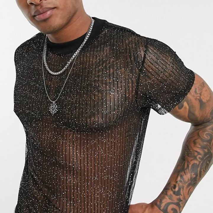 Men's High-Quality Mesh T-Shirt with Glittering Effect Mune Fashion