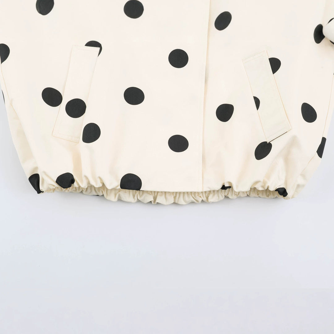 Women's Oversize Dot Bomber Jacket with High Stand Collar and Elastic Hem Mune Fashion