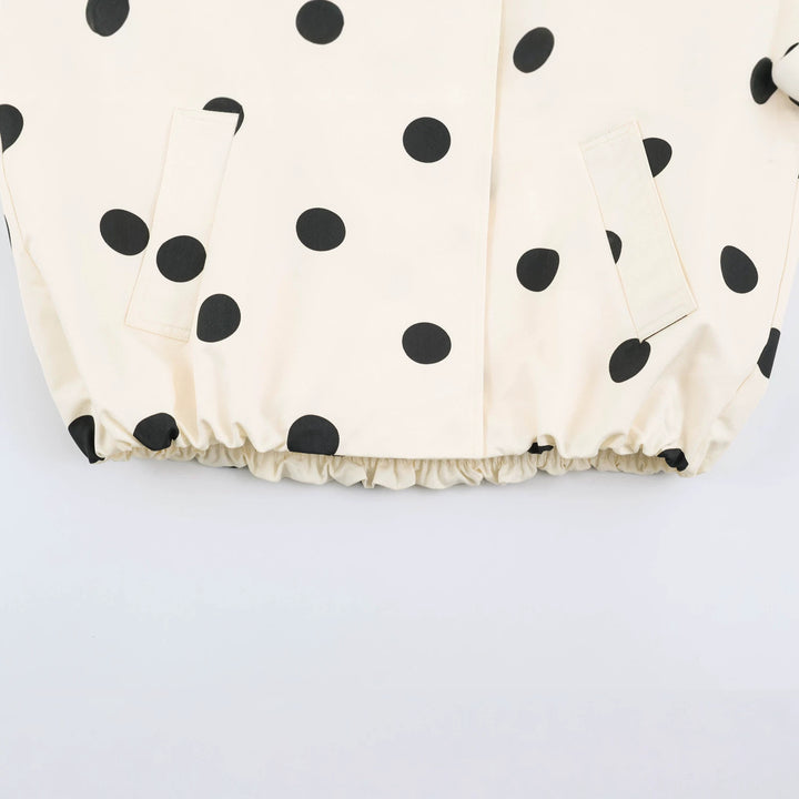 Women's Oversize Dot Bomber Jacket with High Stand Collar and Elastic Hem Mune Fashion