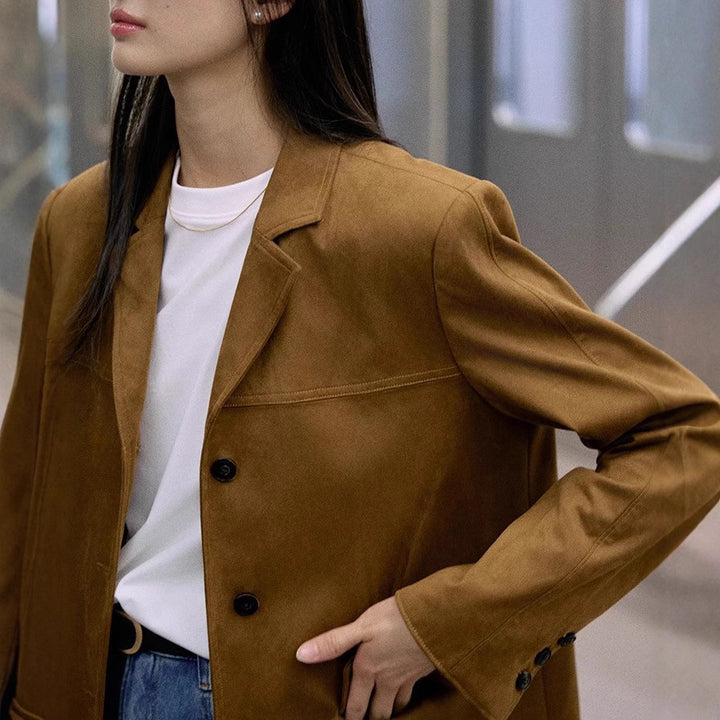 Women Fashionable Wool Blazer with Deep V-Neck Mune Fashion